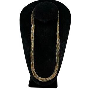 Braided Necklace with Gold Silver and Bronze 11"